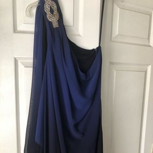 One shoulder blue to black ombré dress